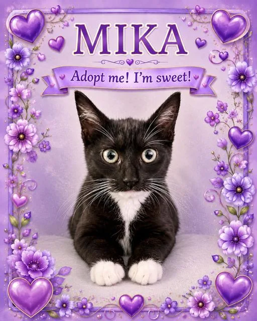 A baby small-sized female Black & White / Tuxedo Domestic Short Hair cat named Mika for adoption in Woodland Hills, CA
