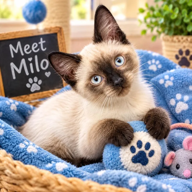 A baby small-sized male Siamese cat named Snowball for adoption in League City, TX