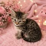 A baby medium-sized female Tabby (Gray / Blue / Silver) Domestic Short Hair cat named Olive for adoption in Portsmouth, OH