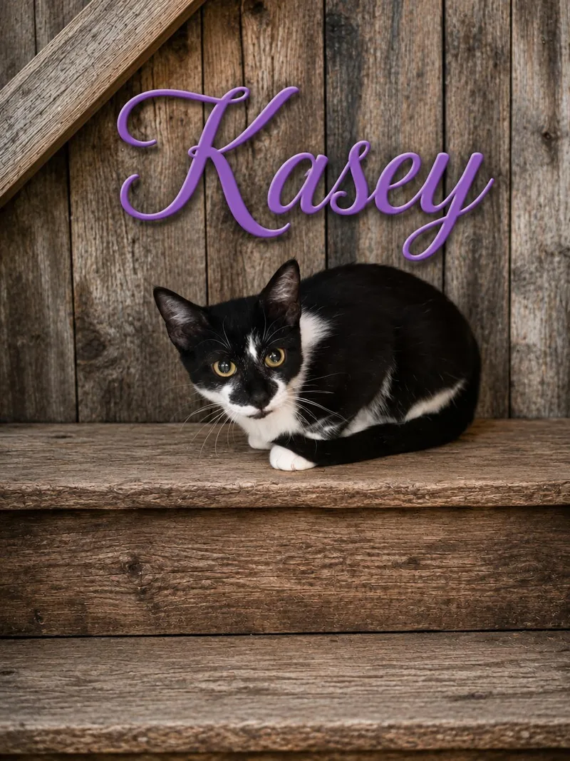 A young medium-sized female Black & White / Tuxedo Domestic Short Hair cat named Kasey for adoption in Joliet, IL