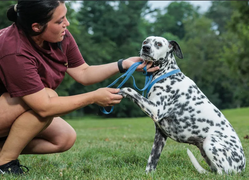 A young medium-sized female Dalmatian dog named Scottie for adoption in Chester Springs, PA