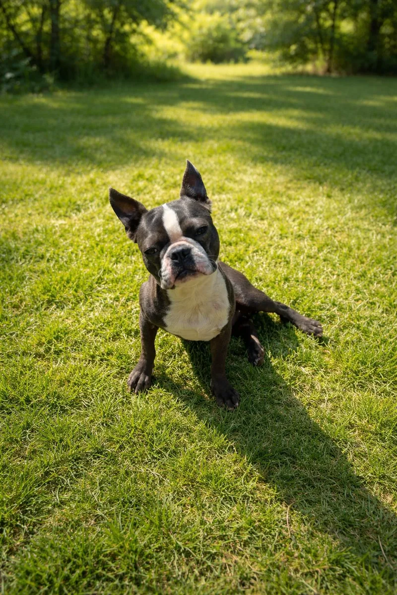 A young small-sized male Boston Terrier dog named Ronnie for adoption in Georgetown , CA