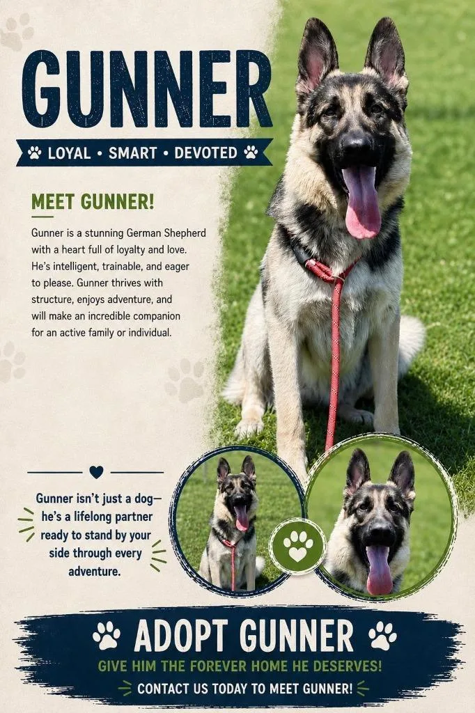 A young large-sized male German Shepherd Dog dog named Gunner for adoption in Rensselaer, IN