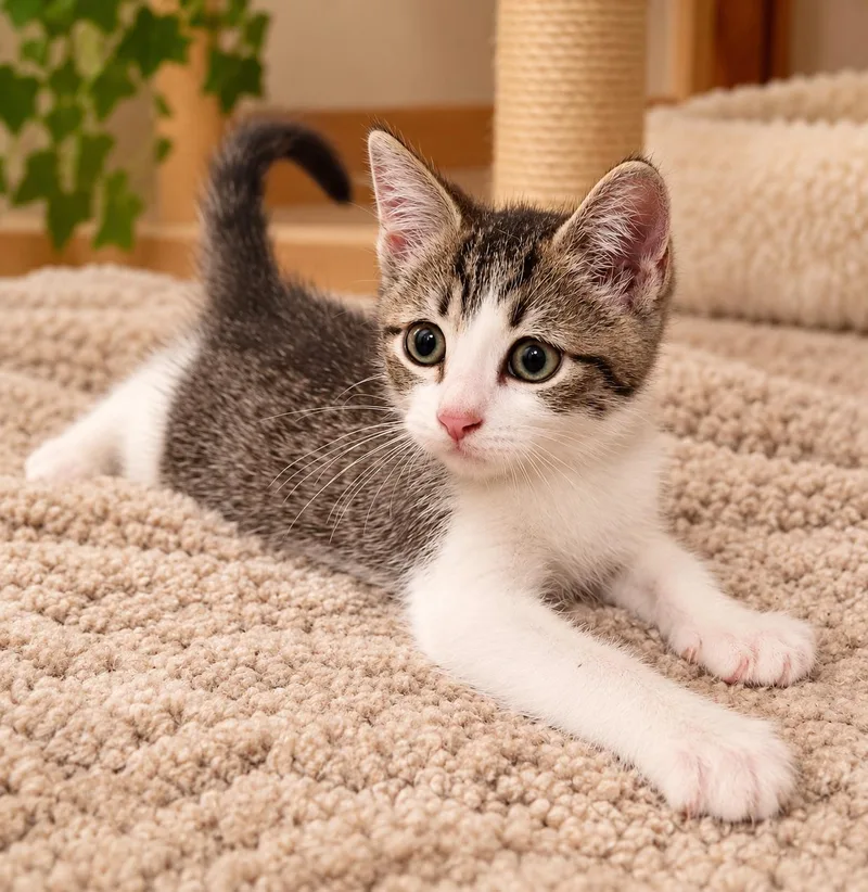 A baby medium-sized male Tabby cat named Niel for adoption in Santa Cruz, CA
