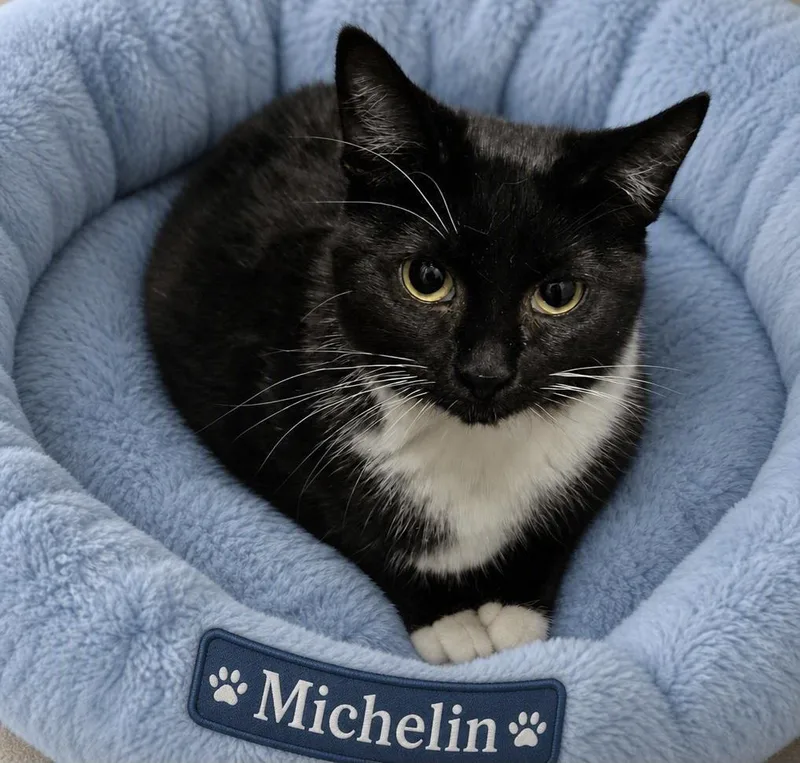 A baby medium-sized male Black & White / Tuxedo Domestic Short Hair cat named Michelin for adoption in Charlotte, NC