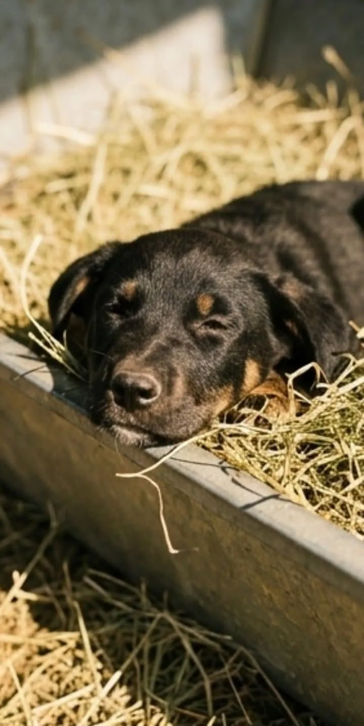 A baby medium-sized male Tricolor (Brown, Black, & White) Rottweiler dog named Emmett for adoption in Batesville, AR