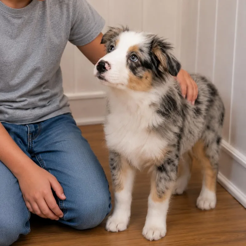 A baby medium-sized female Merle (Blue) Australian Shepherd dog named Cotton  Cute  for adoption in Houston, TX