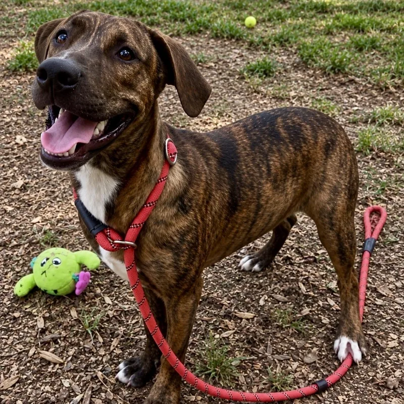 A young medium-sized male Black Mouth Cur dog named Texas for adoption in Queen City, TX