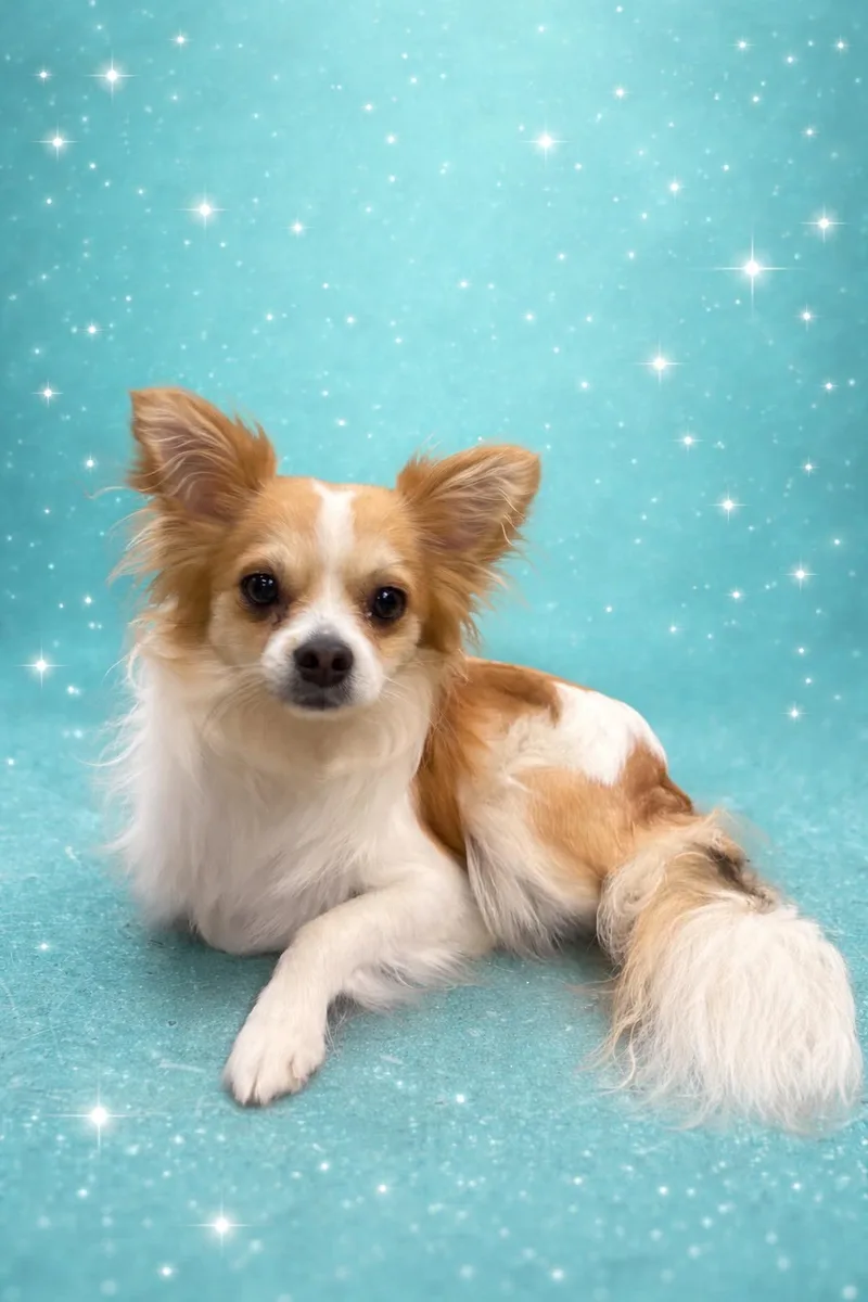An adult small-sized male White / Cream Papillon dog named Chimbolo for adoption in Waldorf, MD