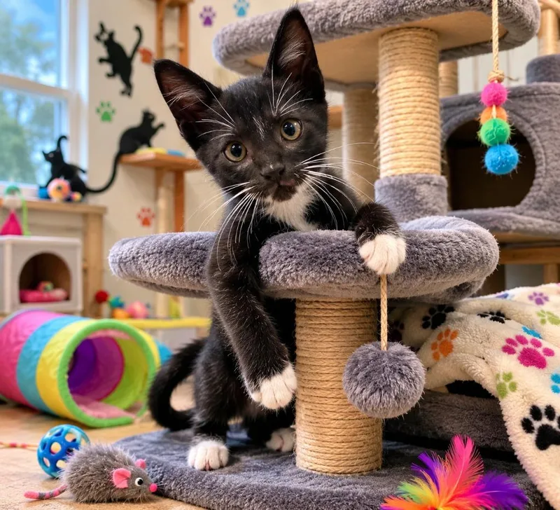 A baby small-sized male Domestic Short Hair cat named Mittens for adoption in Mountain Home, AR