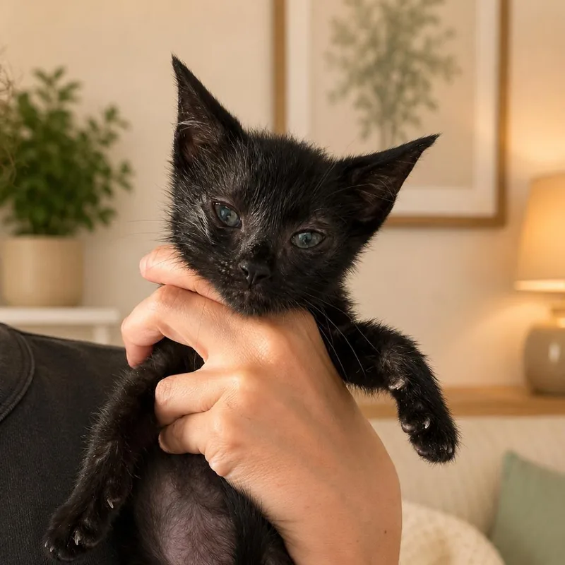A baby small-sized male Black Domestic Short Hair cat named Binx for adoption in Tustin, CA