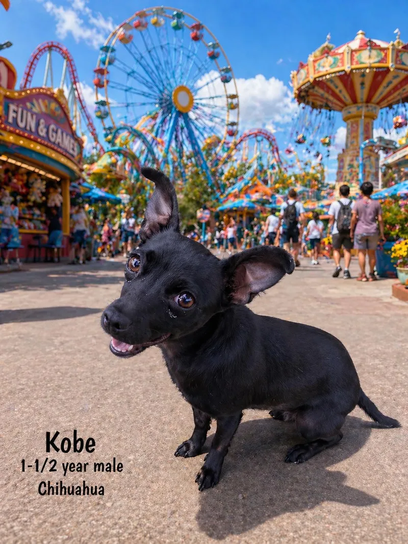An adult small-sized male Black Chihuahua dog named Kobe   Year for adoption in Mesa, AZ
