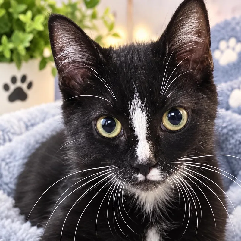 A baby small-sized female Black Domestic Short Hair cat named Kimchi for adoption in Waldorf, MD