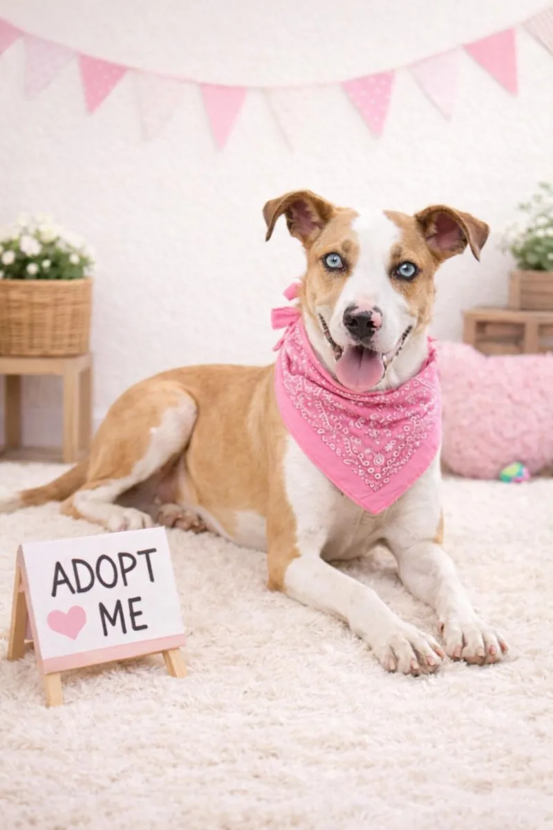 A young medium-sized female Catahoula Leopard Dog dog named Freckles for adoption in Allen, TX