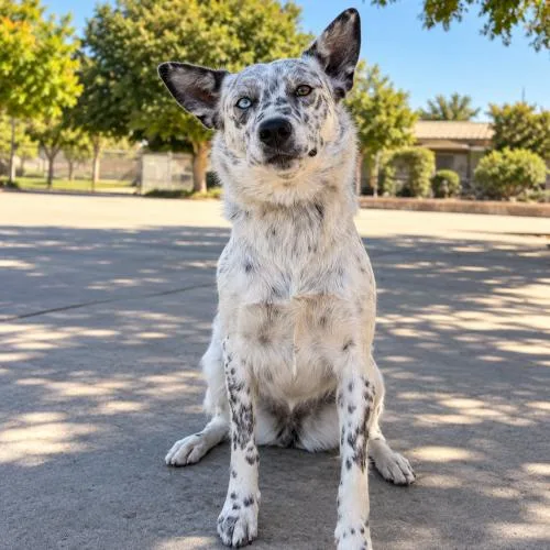 A young medium-sized female Australian Cattle Dog / Blue Heeler dog named Delilah for adoption in Lathrop, CA