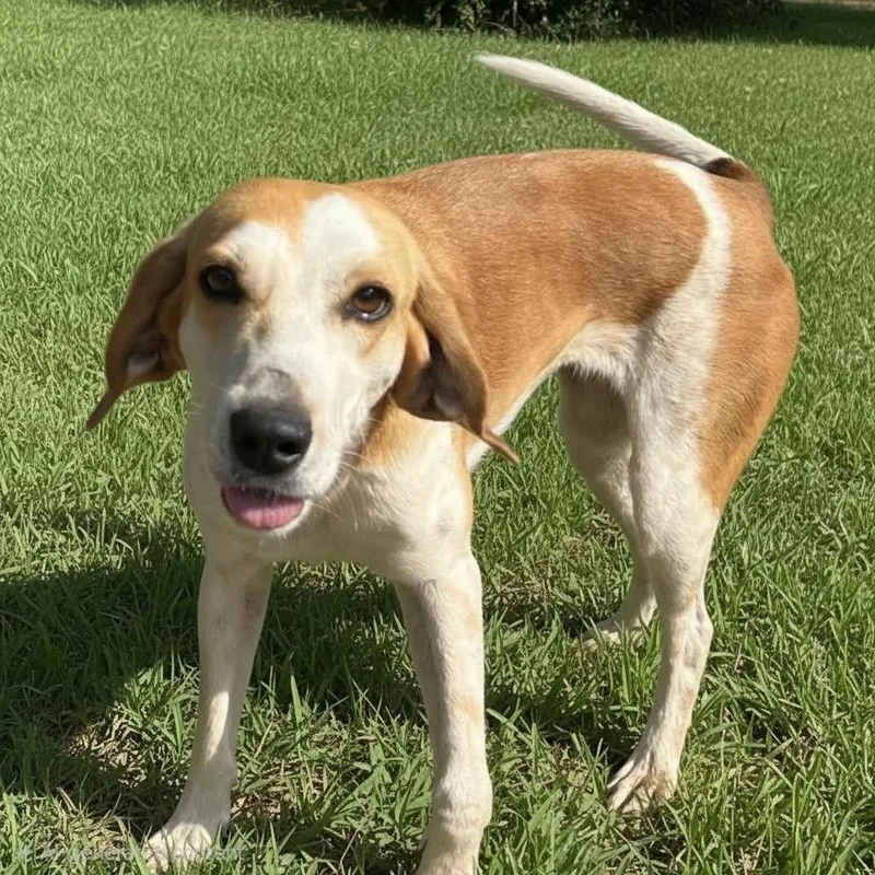 An adult medium-sized female Bicolor Treeing Walker Coonhound dog named Pearl for adoption in Wiggins, MS