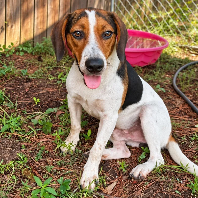 A young medium-sized male Beagle dog named Beetle for adoption in Mobile, AL
