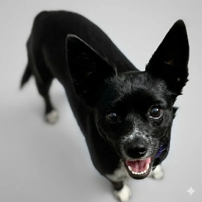 An adult medium-sized female Black Schipperke dog named Pearl for adoption in South Elgin, IL