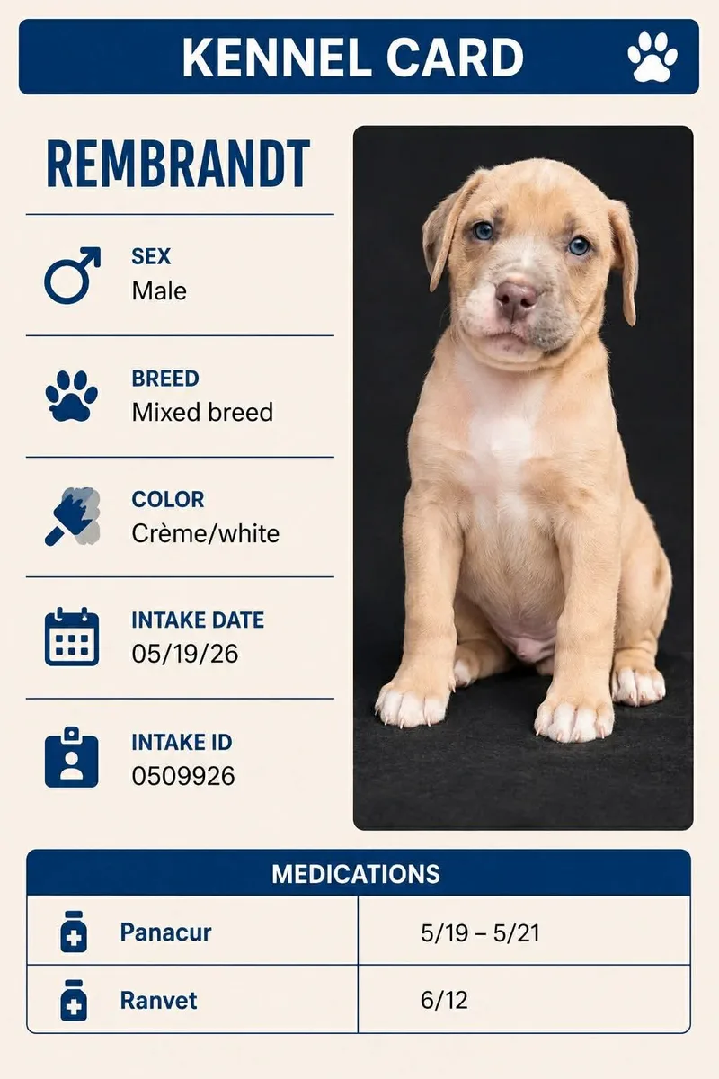 A baby small-sized male White / Cream Mixed Breed dog named Rembrandt for adoption in Ashland, KY