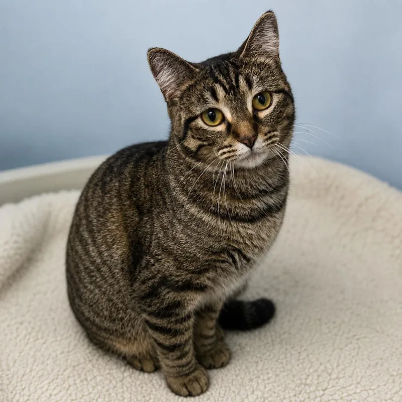 A young medium-sized female Domestic Short Hair cat named Joni for adoption in Pittsfield, IL