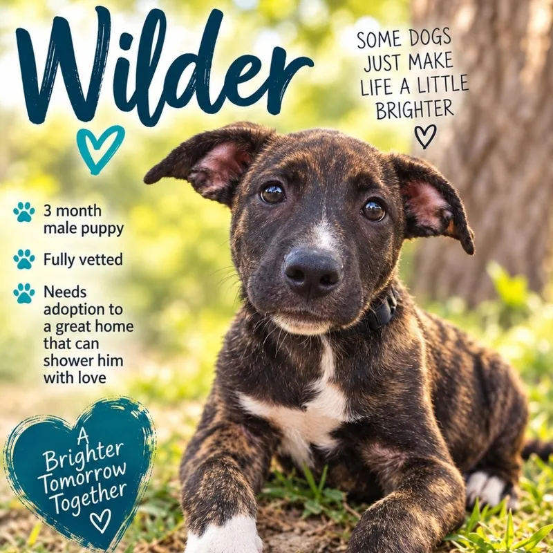A baby medium-sized male Brindle Terrier dog named Wilder for adoption in Cumberland, RI