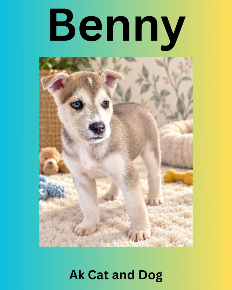 A baby small-sized male Husky dog named Benny for adoption in Wasilla, AK