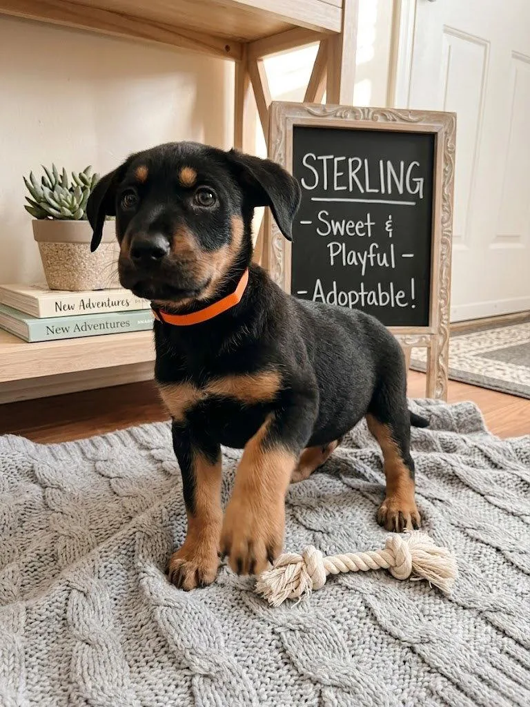 A baby large-sized male Rottweiler dog named Sterling for adoption in Mooresville, NC