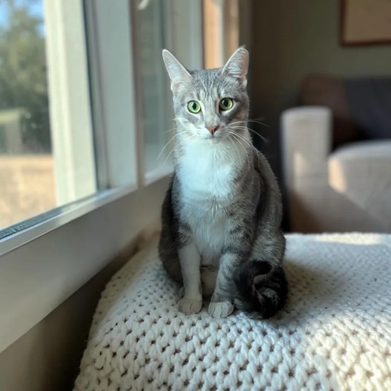 An adult medium-sized male Gray / Blue / Silver Domestic Short Hair cat named Greyson & Pippi for adoption in Fort Worth, TX