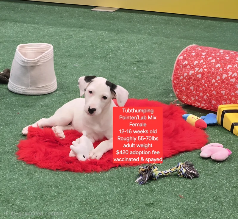 A baby large-sized female Pointer dog named Tubthumping for adoption in Oviedo, FL