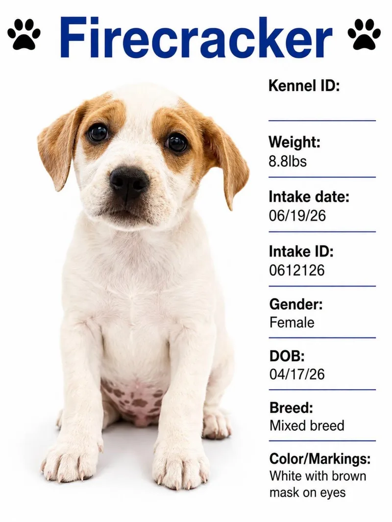 A baby medium-sized female Mixed Breed dog named Firecracker for adoption in Rock Hill, NY