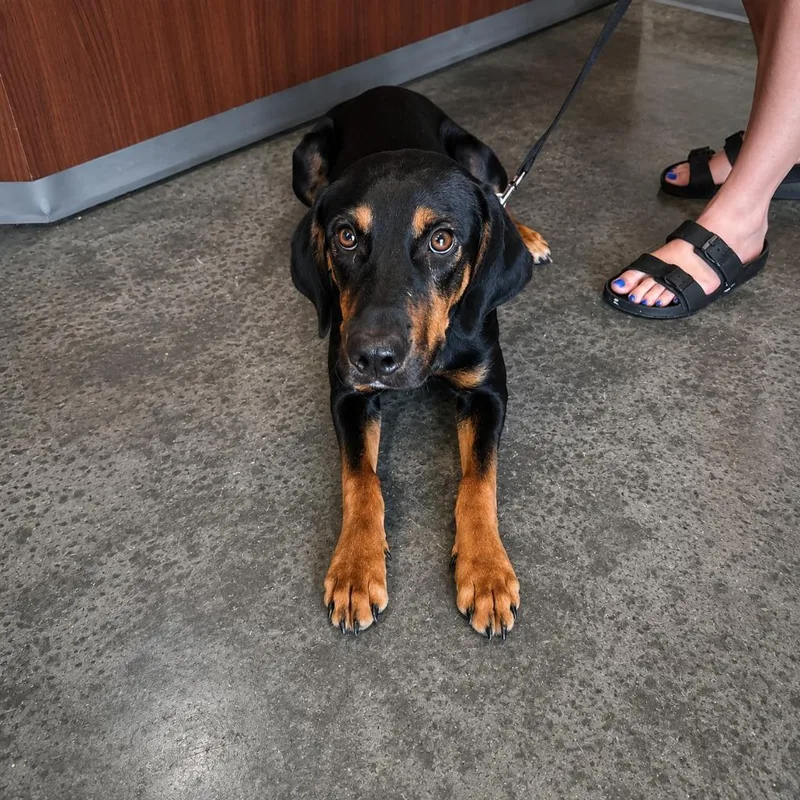 A baby medium-sized male Doberman Pinscher dog named Pringle for adoption in Gautier, MS