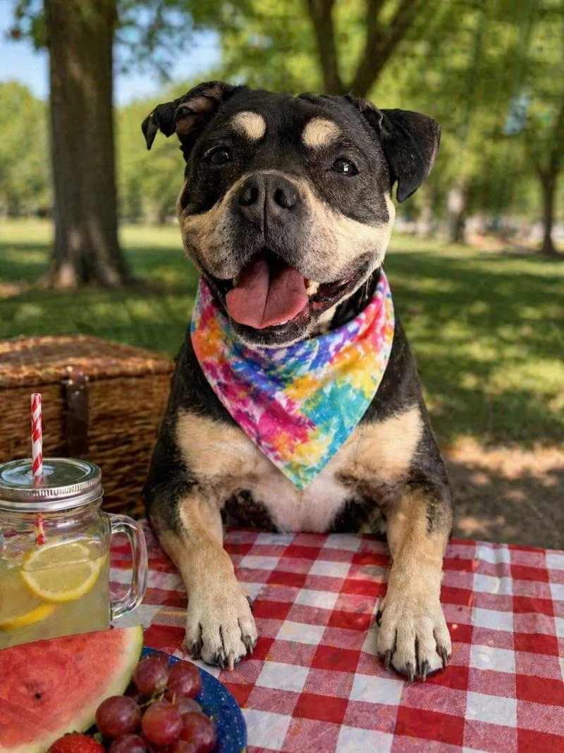 An adult medium-sized female Black American Bully dog named Petunia for adoption in Cranston, RI