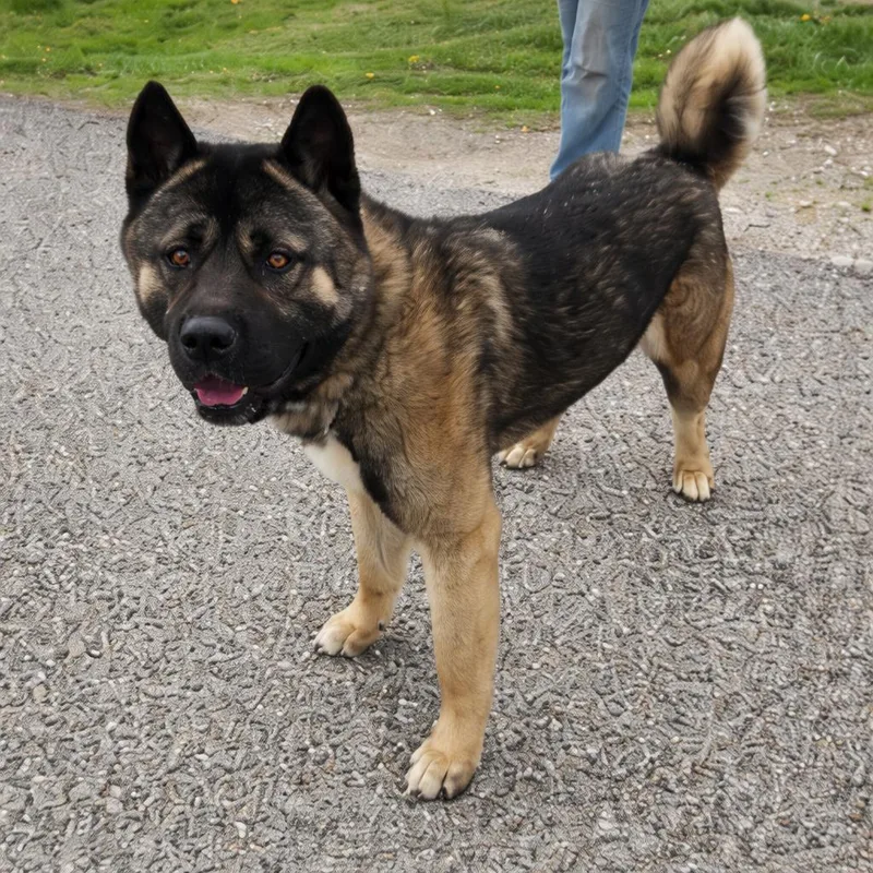 An adult large-sized male Black Akita dog named Kuma for adoption in Erie, PA