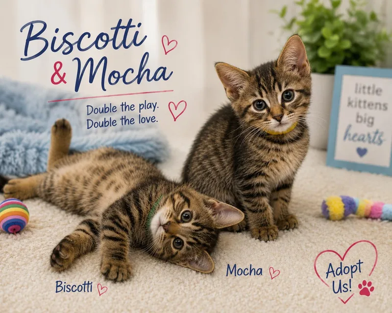 A baby medium-sized male Tabby (Brown / Chocolate) Tabby cat named Biscotti & MochaReady to for adoption in Laurel, MD