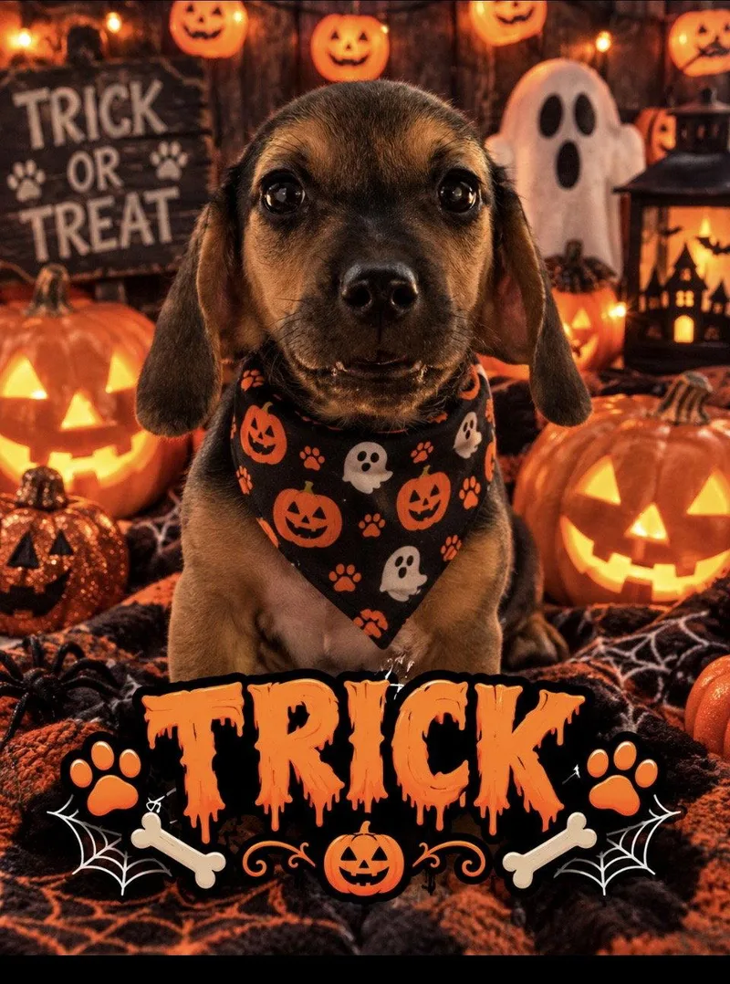 A baby medium-sized male Beagle dog named Trick for adoption in Stroudsburg, PA