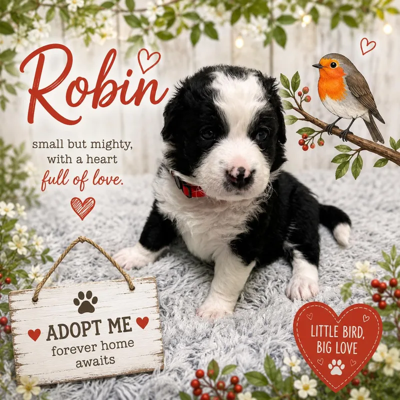 A baby medium-sized female Black Aussiedoodle dog named Robin for adoption in Spring hill, TN