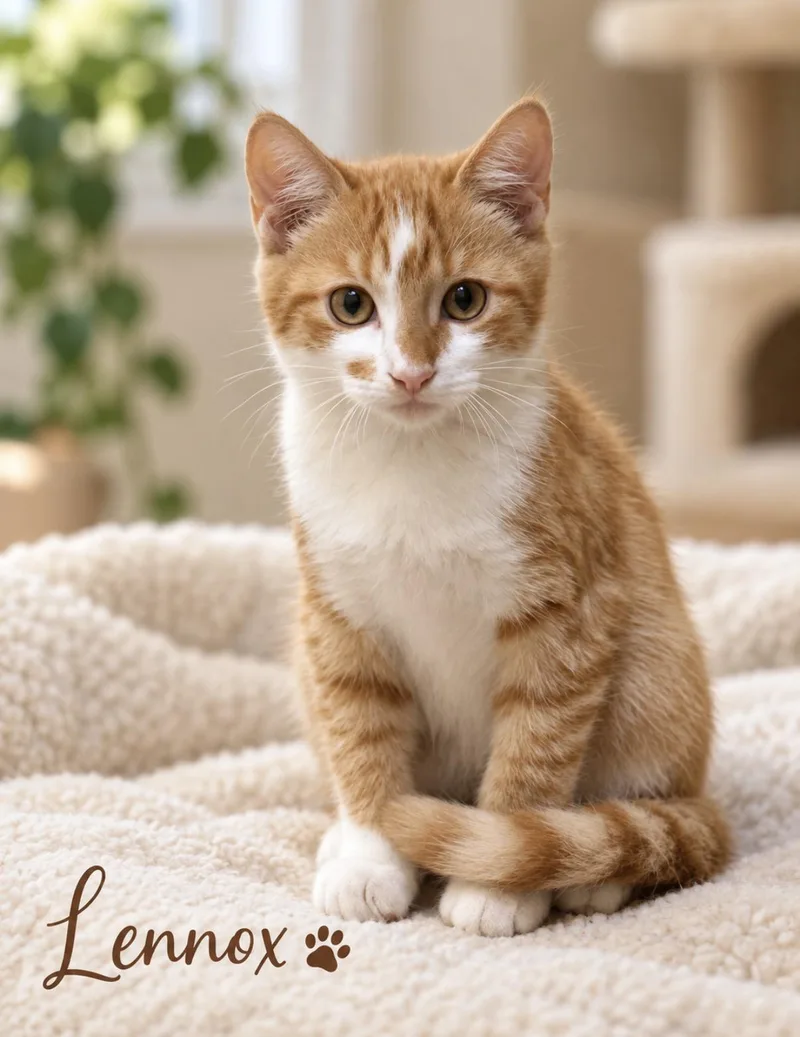 A baby small-sized male Orange & White Domestic Short Hair cat named Lennox for adoption in Pawleys Island, SC