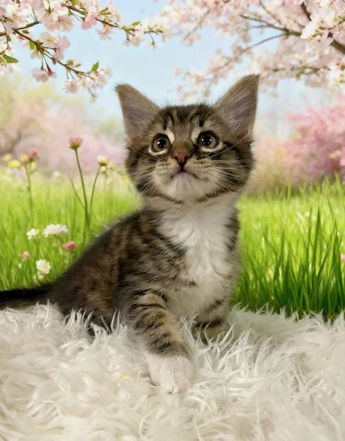 A baby small-sized male Gray / Blue / Silver Tabby cat named Larry for adoption in Tehachapi, CA