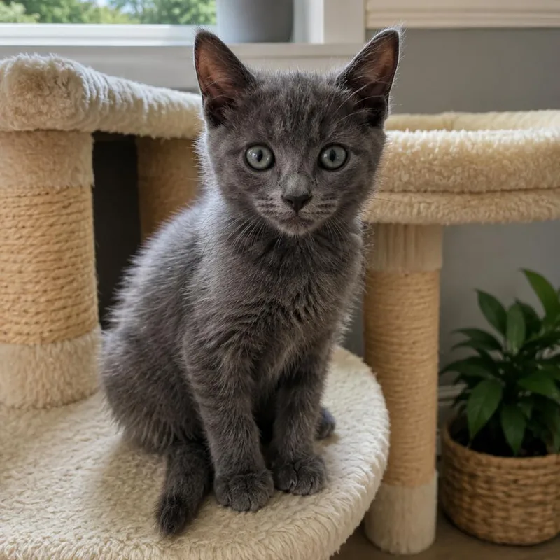 A baby small-sized male Gray / Blue / Silver Domestic Short Hair cat named Stormy for adoption in Tustin, CA