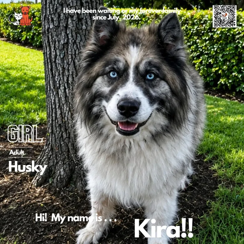 An adult large-sized female Brown / Chocolate Husky dog named Kira for adoption in Westminster, CA