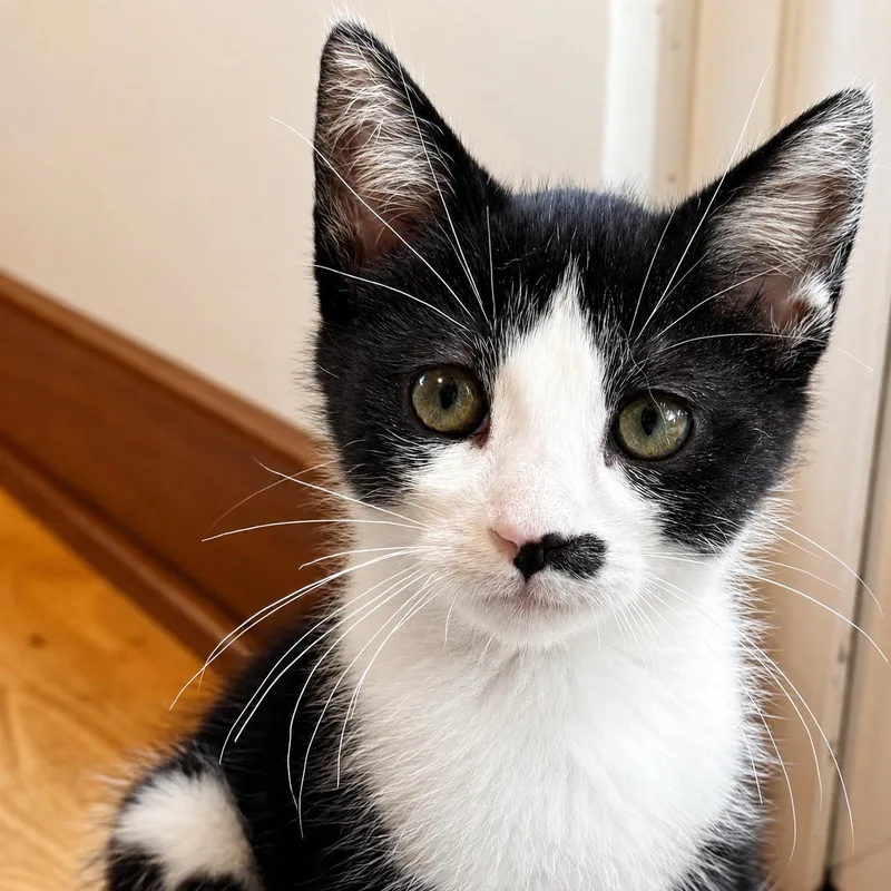 A baby medium-sized male Black & White / Tuxedo Domestic Short Hair cat named Graph for adoption in Pontiac, MI