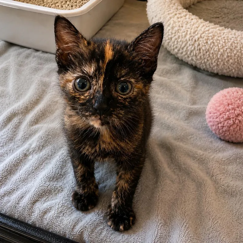 A baby small-sized female Tortoiseshell Domestic Short Hair cat named Alexandra for adoption in Howard beach, NY