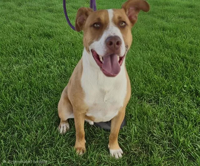 A young medium-sized male Pit Bull Terrier dog named Bisquit for adoption in Albuquerque, NM