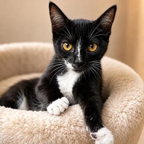 A baby medium-sized female Black & White / Tuxedo Domestic Short Hair cat named Annelle for adoption in Cranston, RI