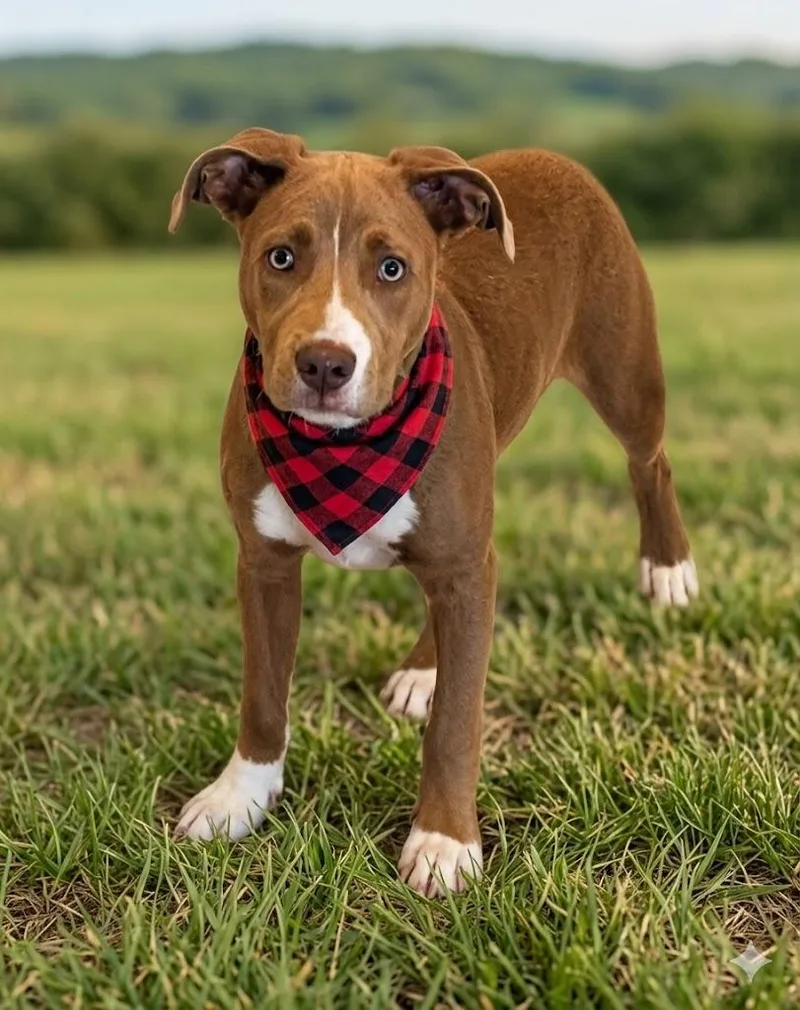 A young medium-sized male Yellow / Tan / Blond / Fawn Pit Bull Terrier dog named Darrin for adoption in Wooster, OH
