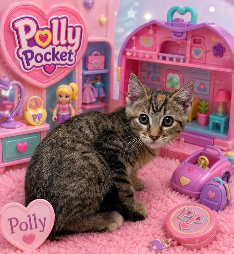 A baby small-sized female Domestic Short Hair cat named Polly for adoption in Washington Court House, OH