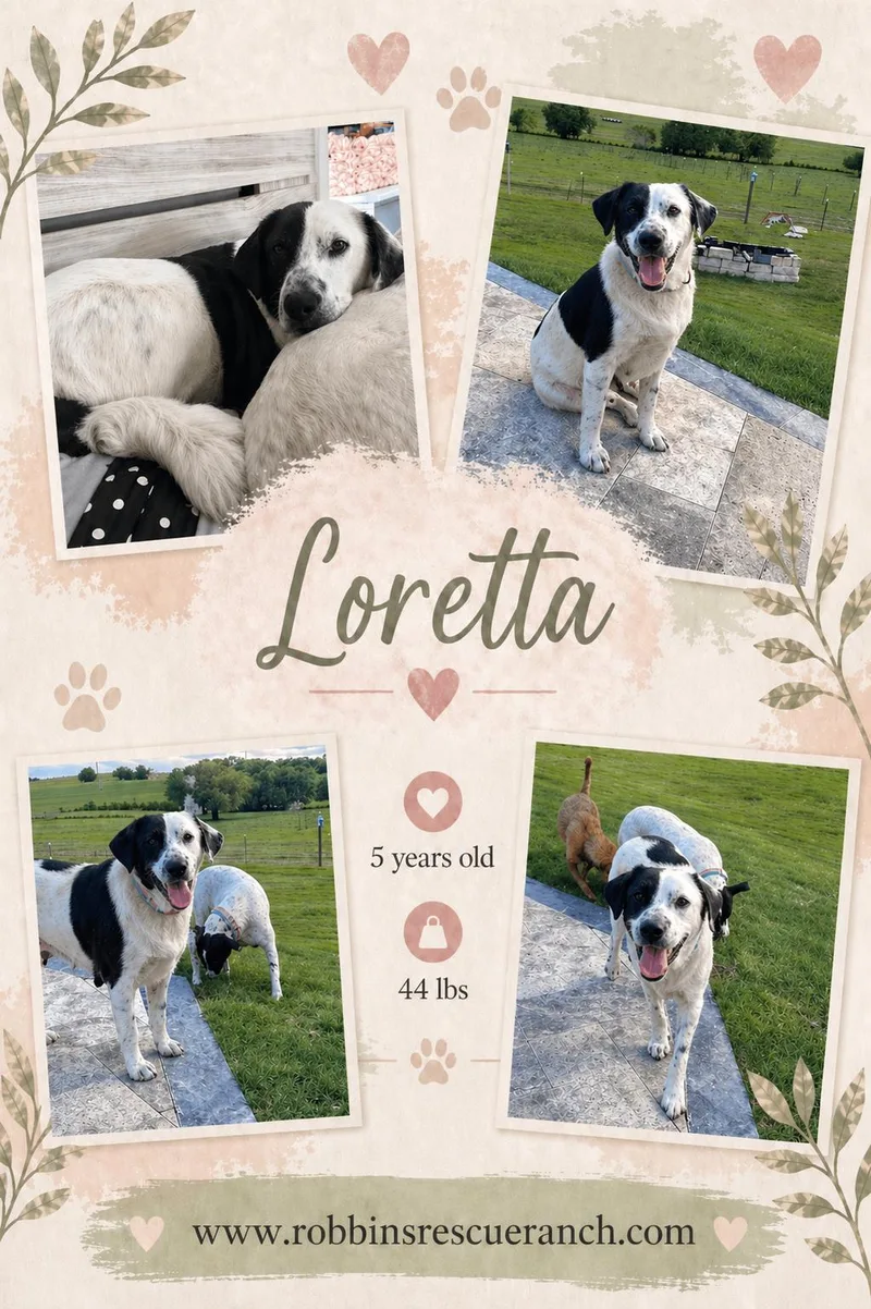 An adult medium-sized female Border Collie dog named Loretta for adoption in Brenham, TX