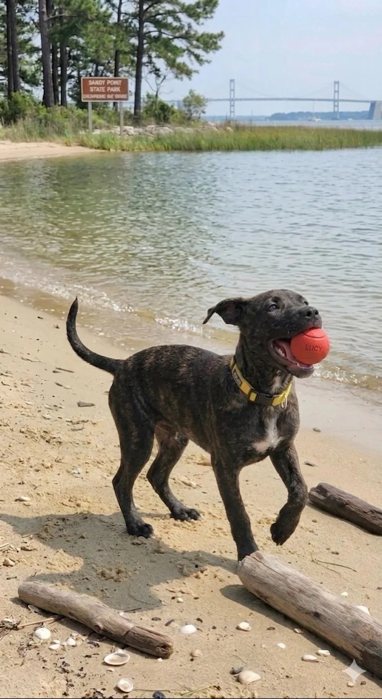 A baby large-sized female American Staffordshire Terrier dog named Lucy Van Pelt for adoption in Huntingtown, MD