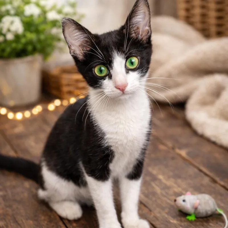 A baby small-sized male Black Domestic Short Hair cat named Scampy for adoption in Pasadena , MD