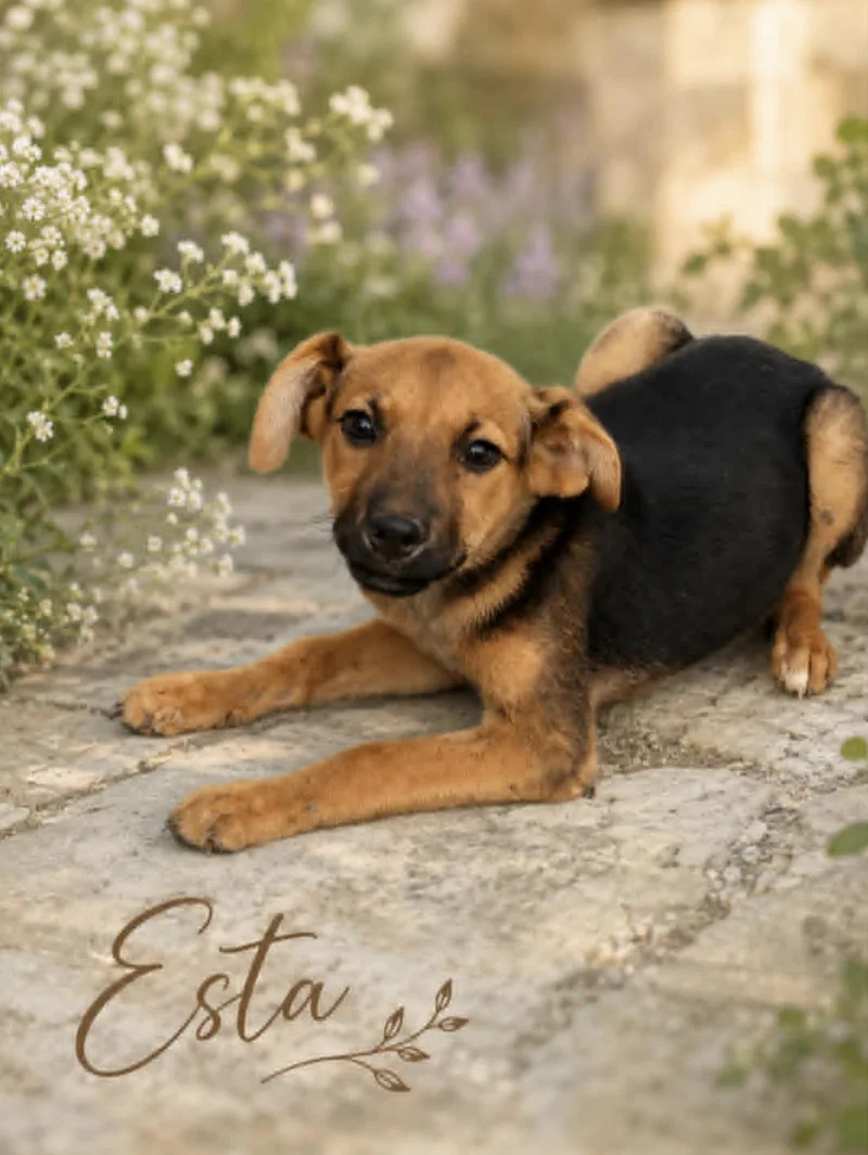 A baby medium-sized female Shepherd dog named Esta for adoption in Allen, TX